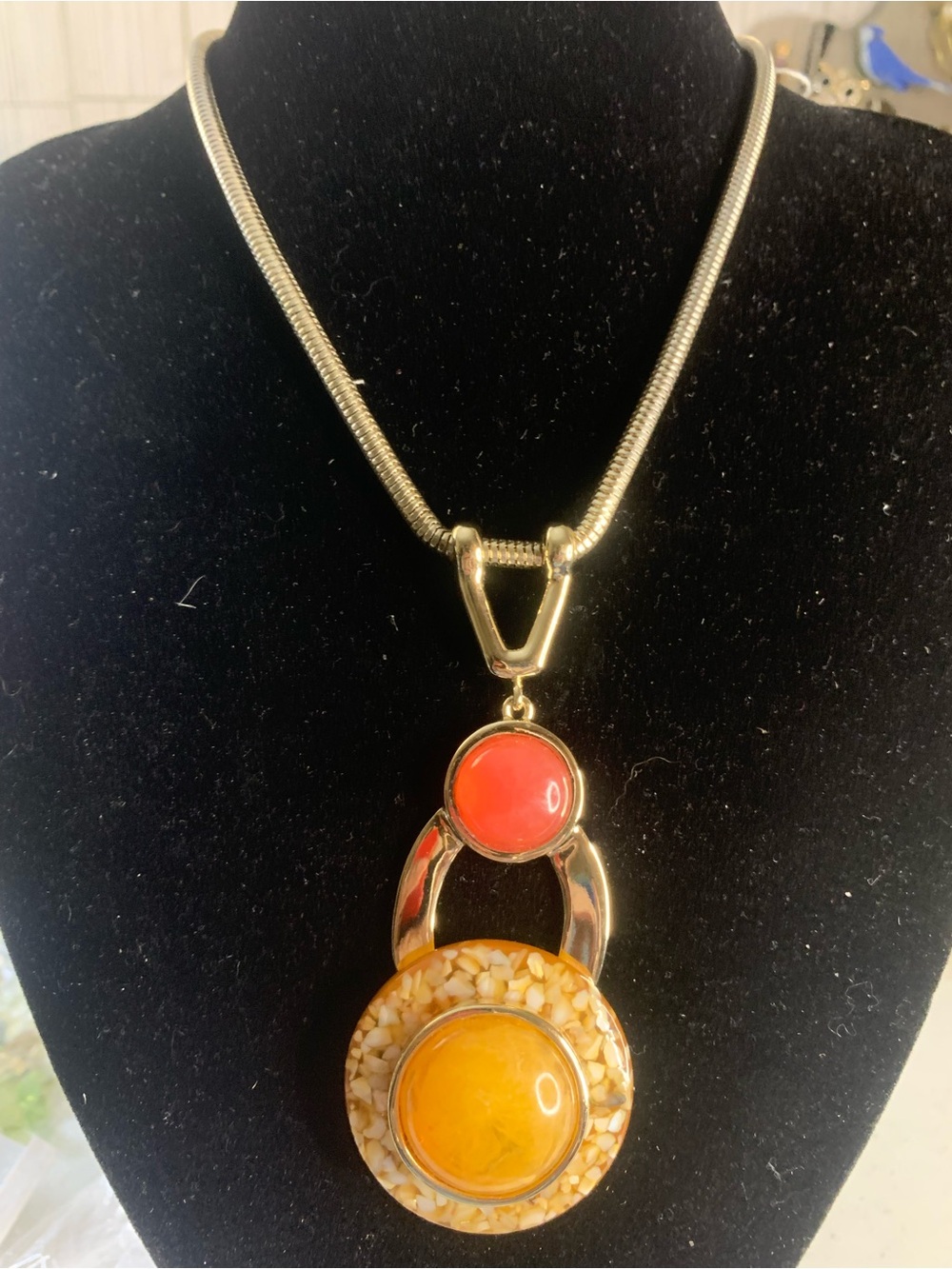 Chico's Gold-Tone Necklace with Coral Red and Amber Discs